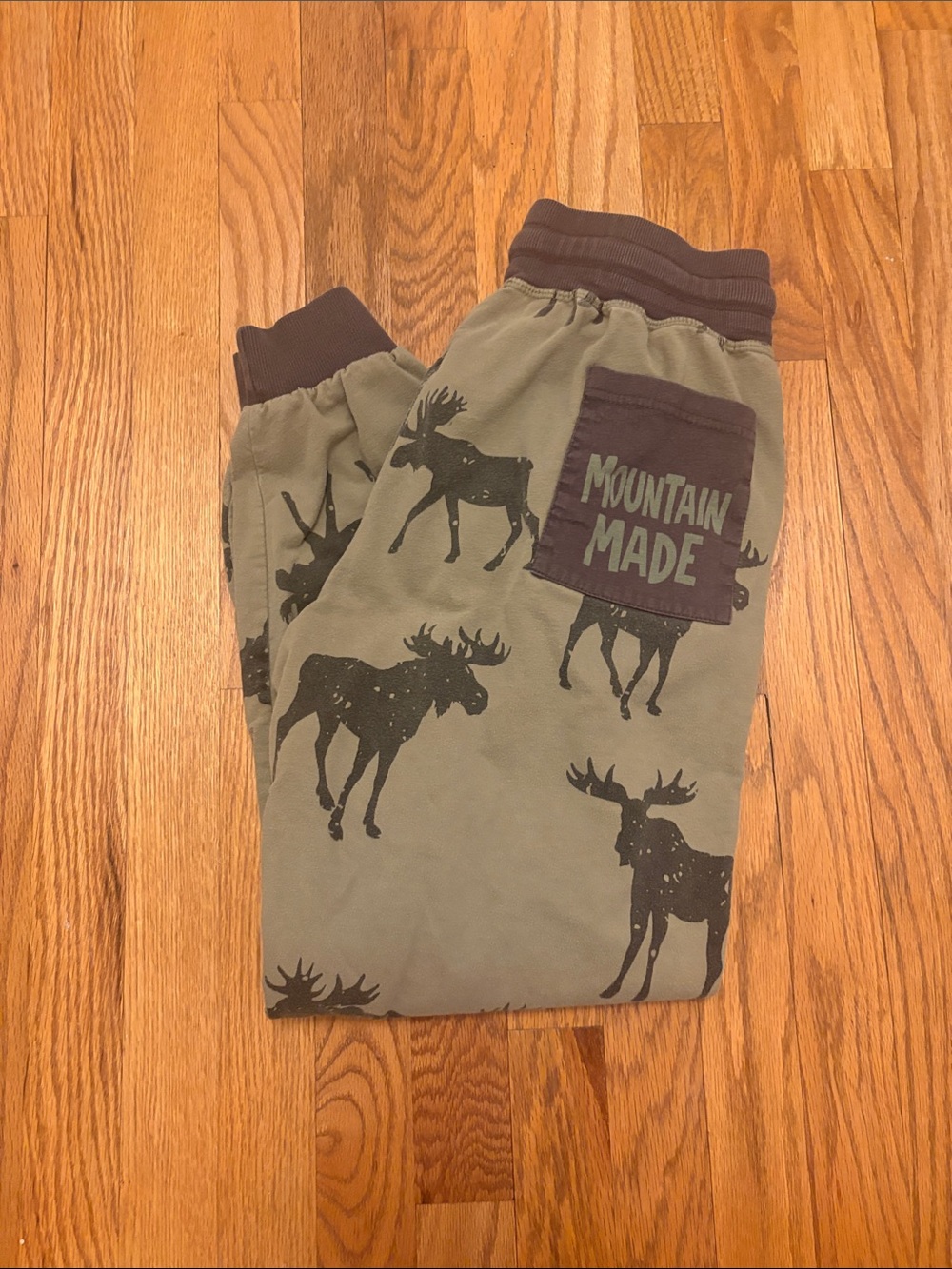 Lazy One Olive Green & Dark Brown Moose Print Jogger Pants